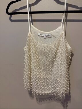 Endless Rose Pearl Embellished Mesh Cami Tank Top XS cream